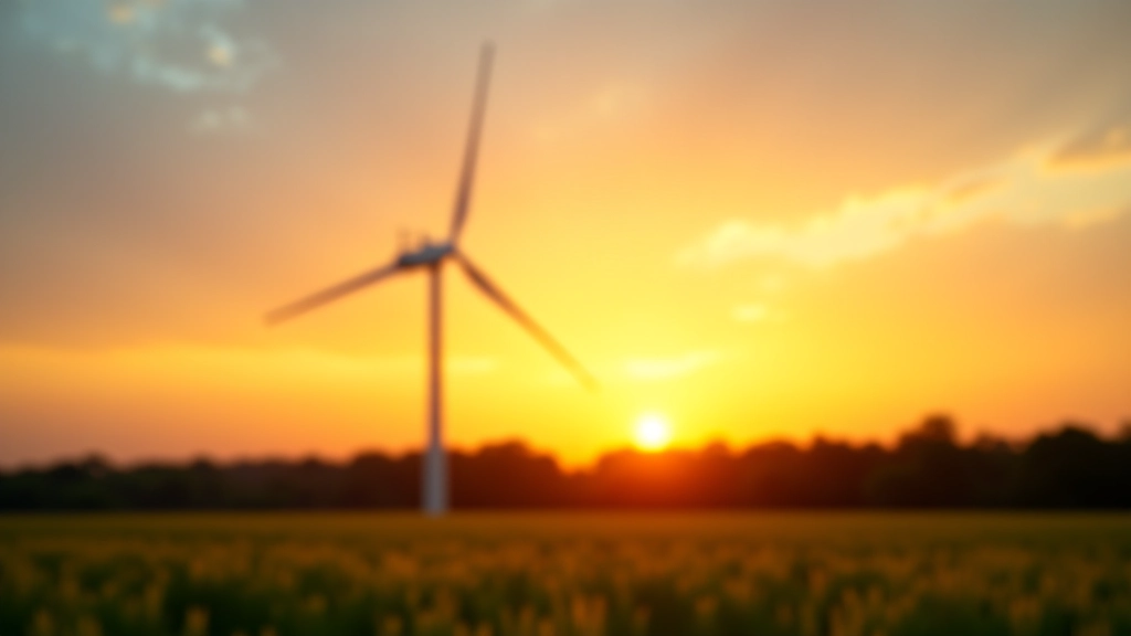 Windkraftanlage im Sonnenuntergang über grüner Landschaft