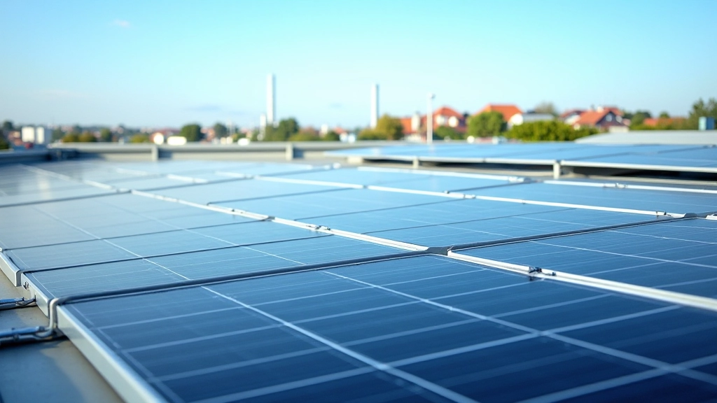 Solaranlagen auf Dachfläche von Industriegebäude mit moderner Technik